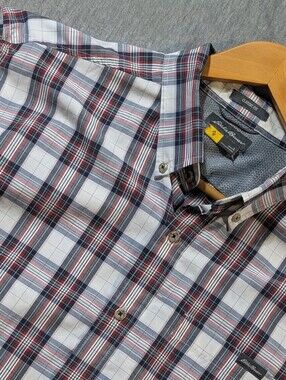 Eddie Bauer Travex Classic Fit Plaid Shirt Men's Large Red Blue White